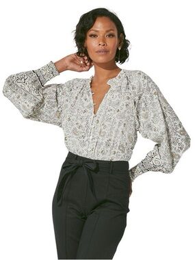 Cleobella Ivy Paisley Floral Peasant Puff Sleeve Blouse Medium